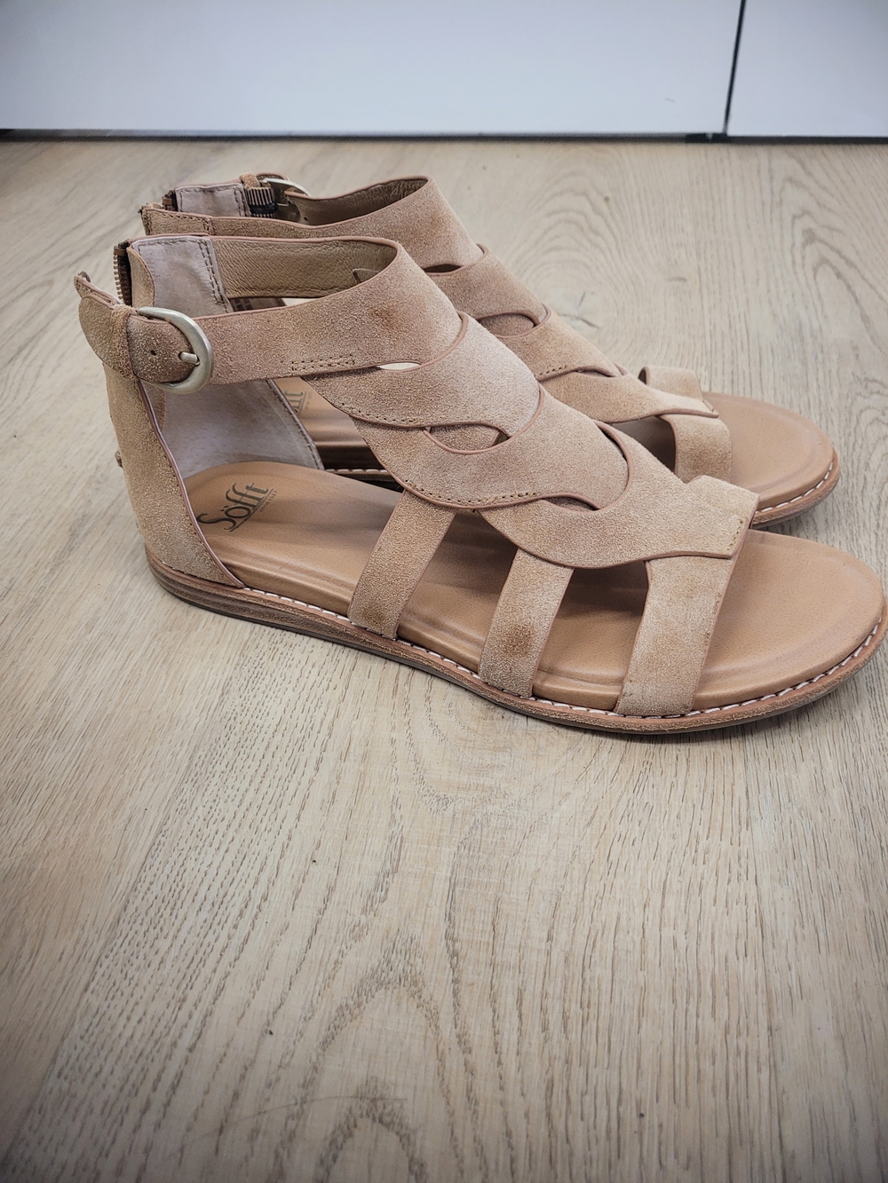 Suede Strappy Gladiator Sandals - Tan